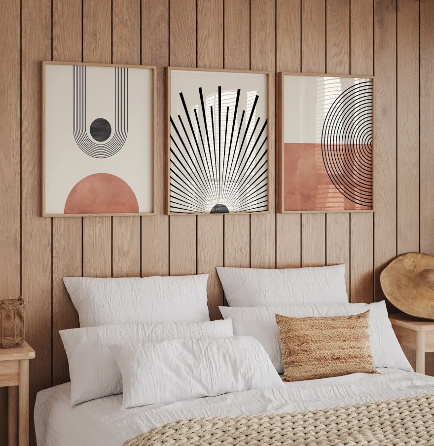 Poster Mid Century Moderne Wandkunst Dekoration · Boho Stil · Orange · Schwar