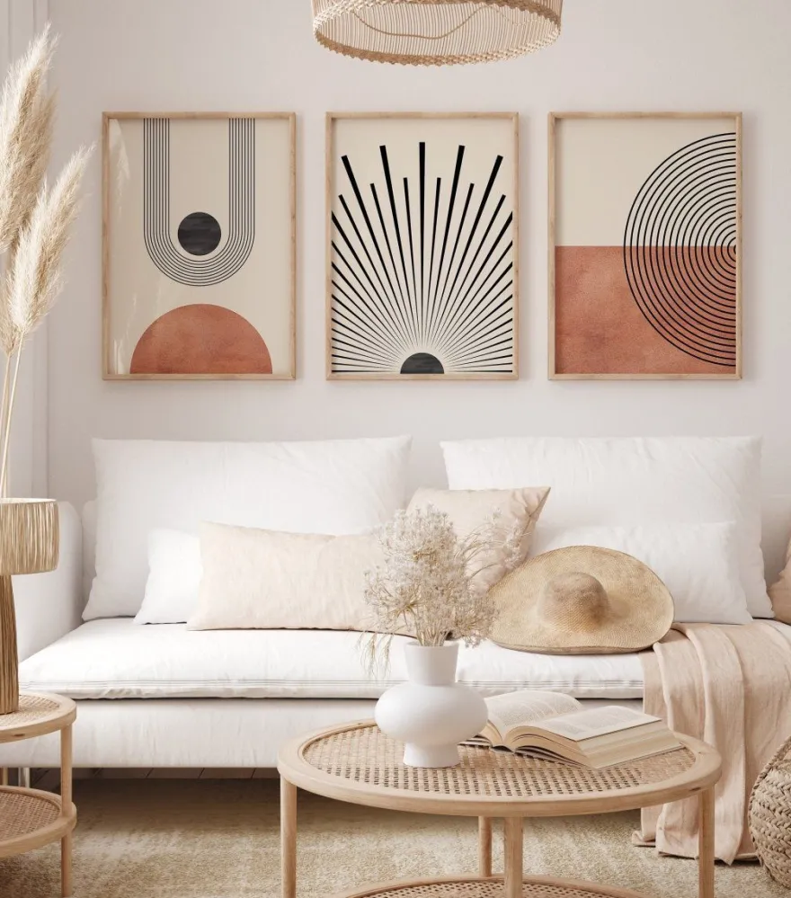 Poster Mid Century Moderne Wandkunst Dekoration · Boho Stil · Orange · Schwar