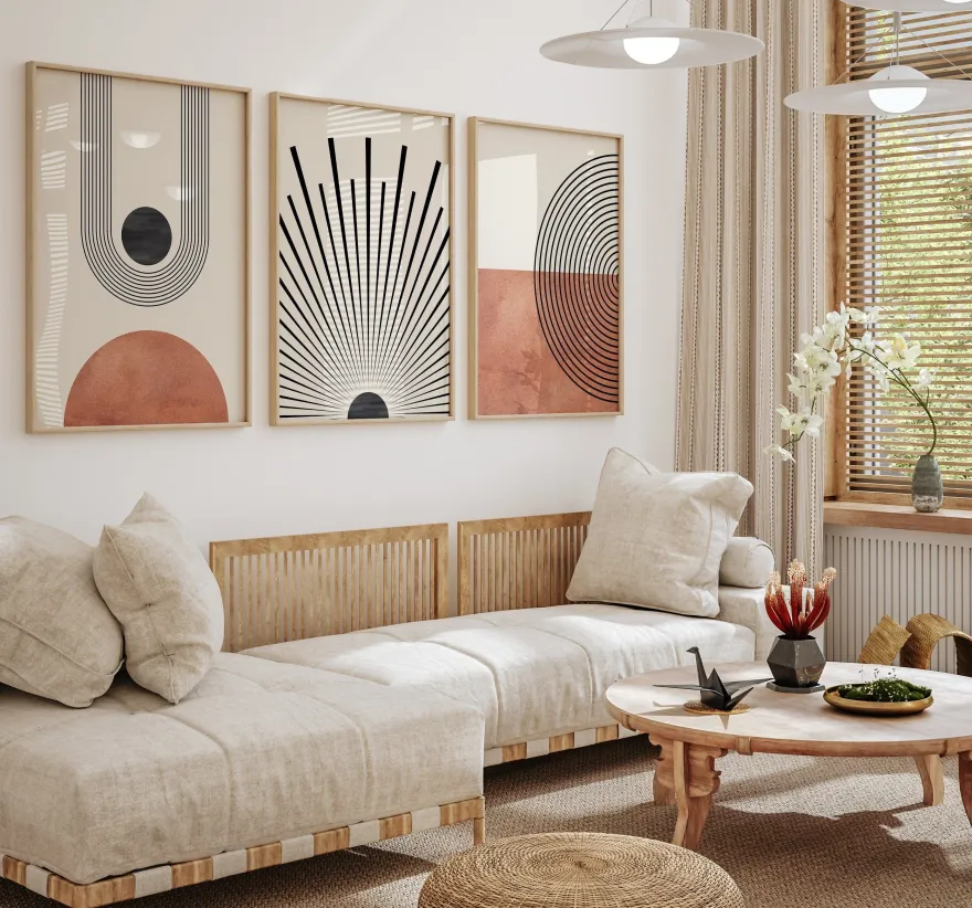 Poster Mid Century Moderne Wandkunst Dekoration · Boho Stil · Orange · Schwar