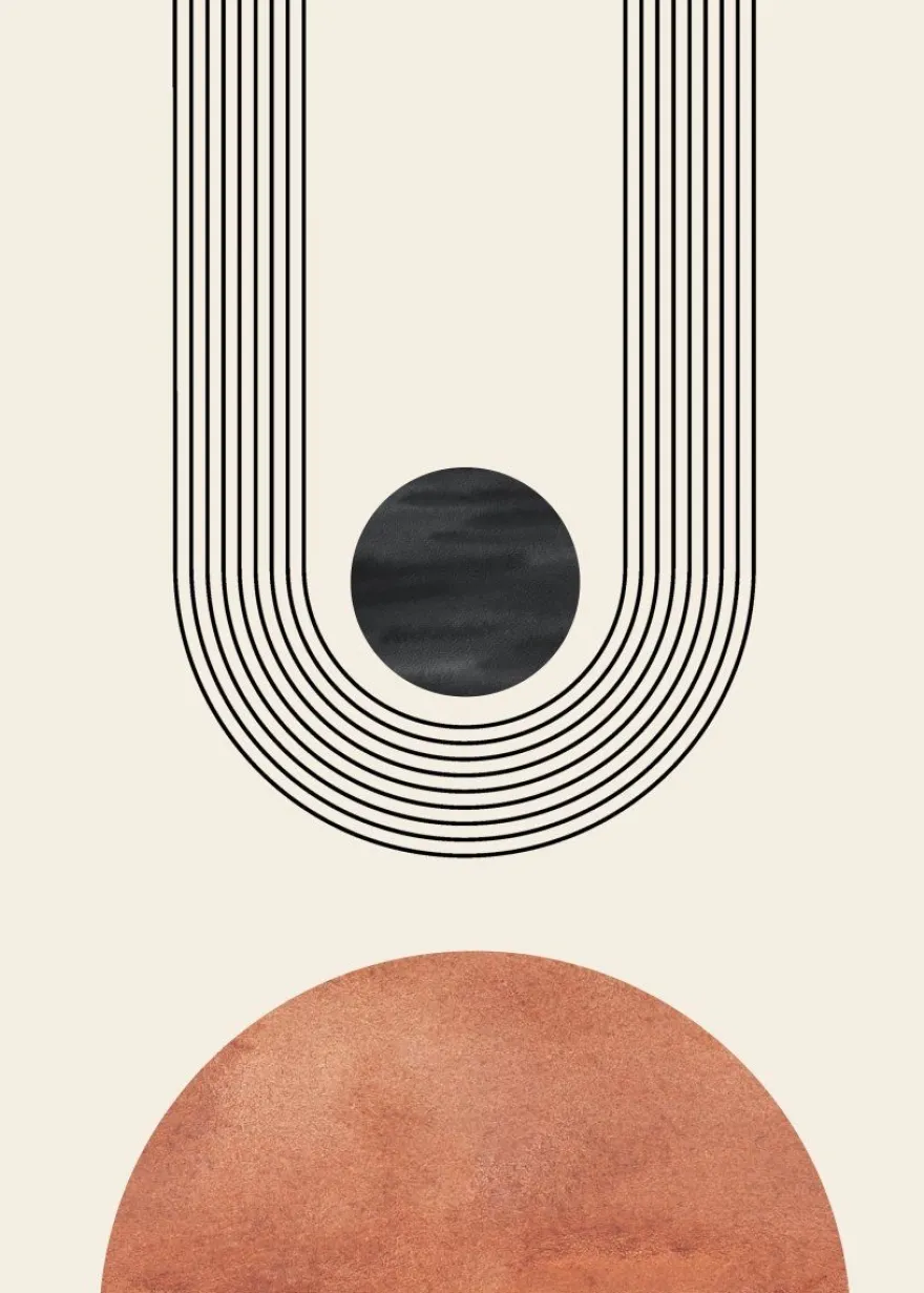 Poster Mid Century Moderne Wandkunst Dekoration · Boho Stil · Orange · Schwar