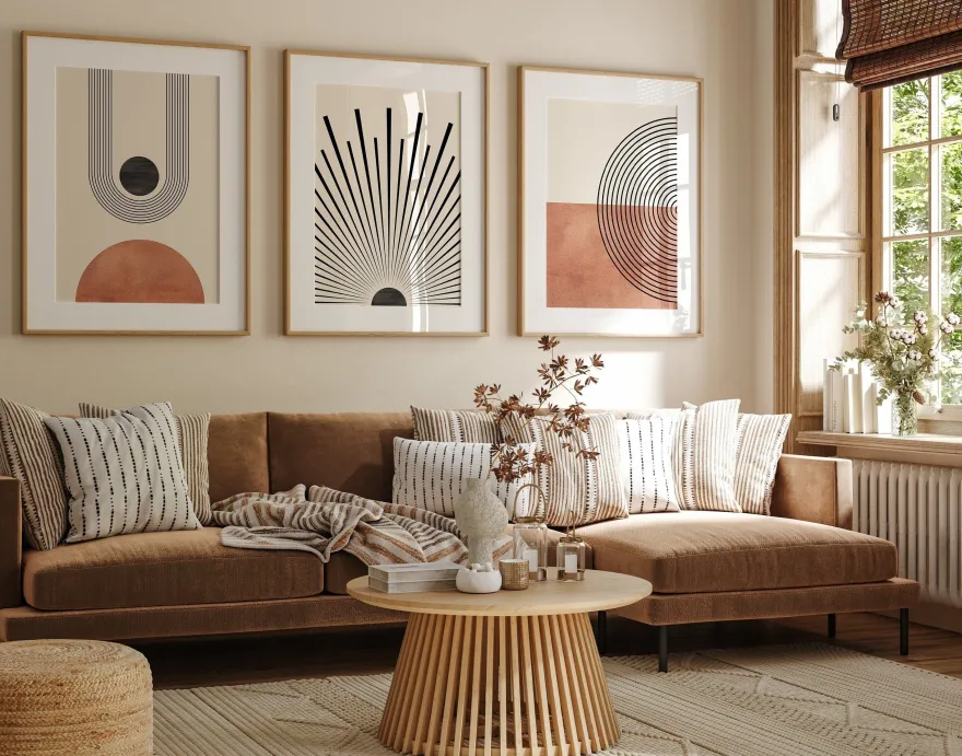 Poster Mid Century Moderne Wandkunst Dekoration · Boho Stil · Orange · Schwar