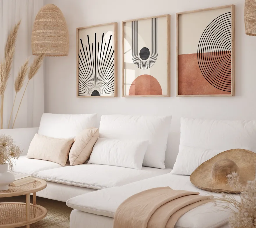 Poster Mid Century Moderne Wandkunst Dekoration · Boho Stil · Orange · Schwar