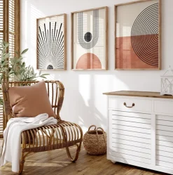 Poster Mid Century Moderne Wandkunst Dekoration · Boho Stil · Orange · Schwar