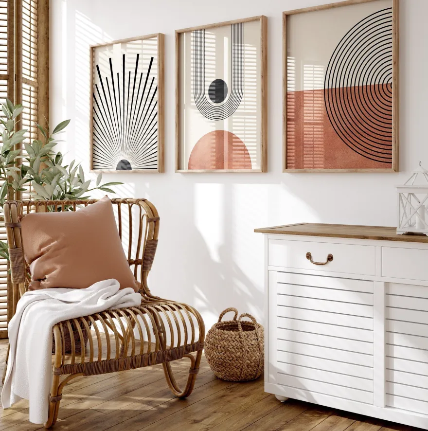 Poster Mid Century Moderne Wandkunst Dekoration · Boho Stil · Orange · Schwar