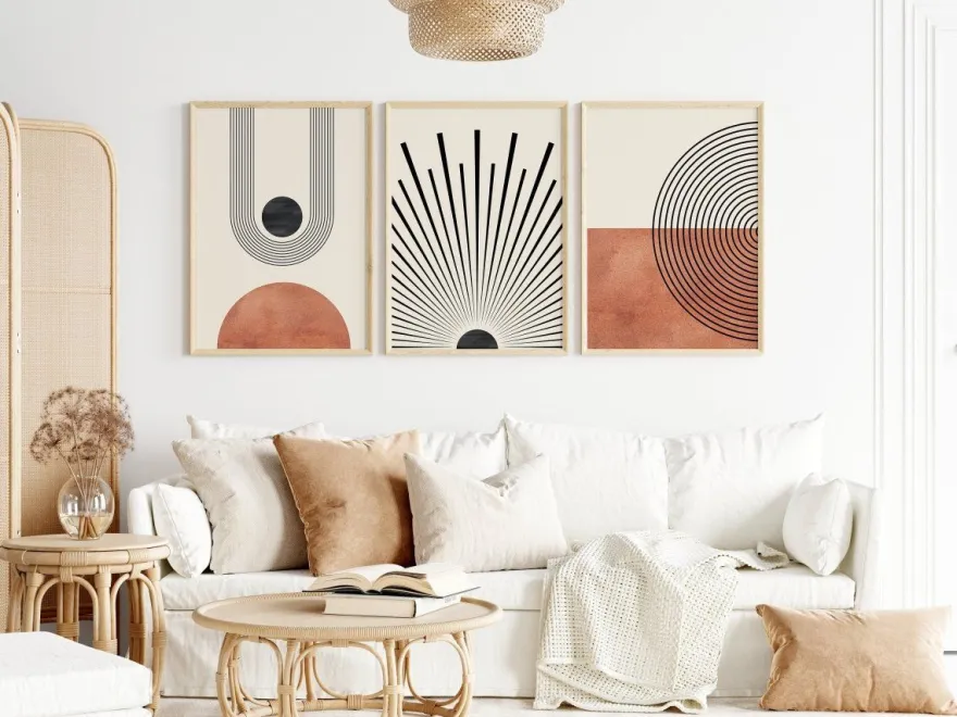 Poster Mid Century Moderne Wandkunst Dekoration · Boho Stil · Orange · Schwar