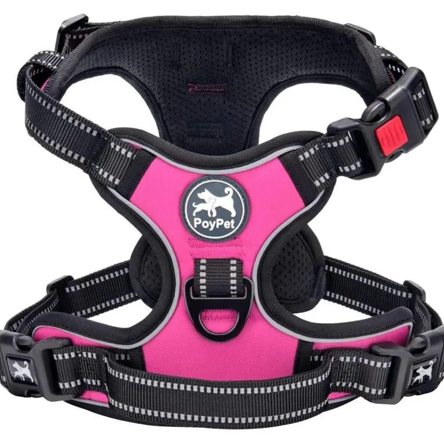 PoyPet Kein Pull Hundegeschirr mit Griff, Rosa, Größe L - Ideal für Training
