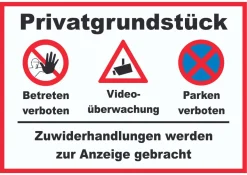 Privatgrundstück Betreten und Parken verboten Videoüberwachung Aufkleber