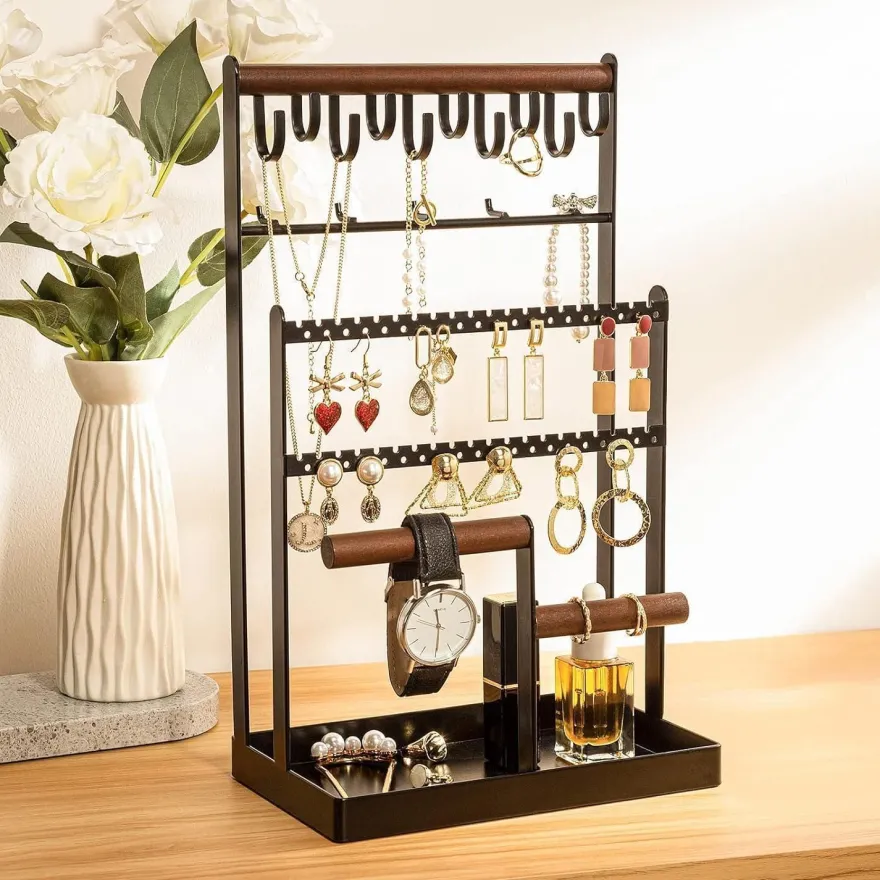 ProCase Schmuckständer 6 Tier Jewelry Organizer Schwarz metalle Holz