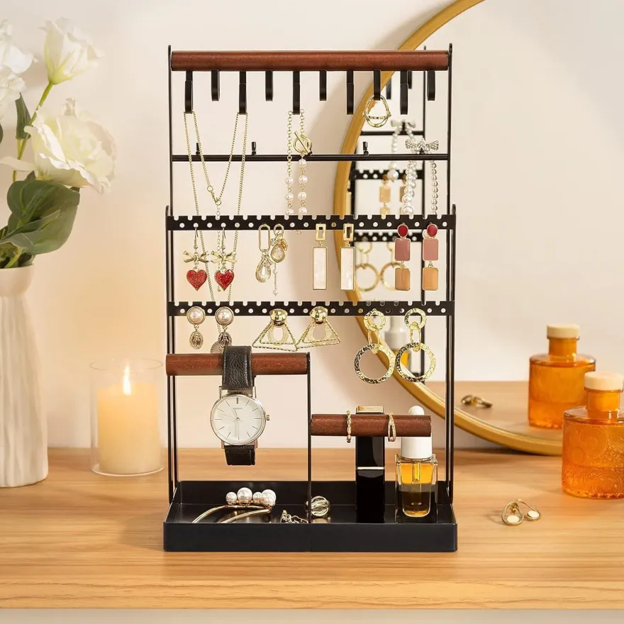 ProCase Schmuckständer 6 Tier Jewelry Organizer Schwarz metalle Holz