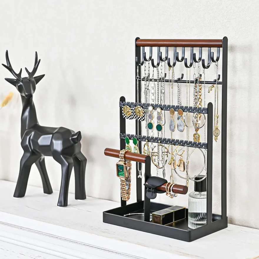 ProCase Schmuckständer 6 Tier Jewelry Organizer Schwarz metalle Holz