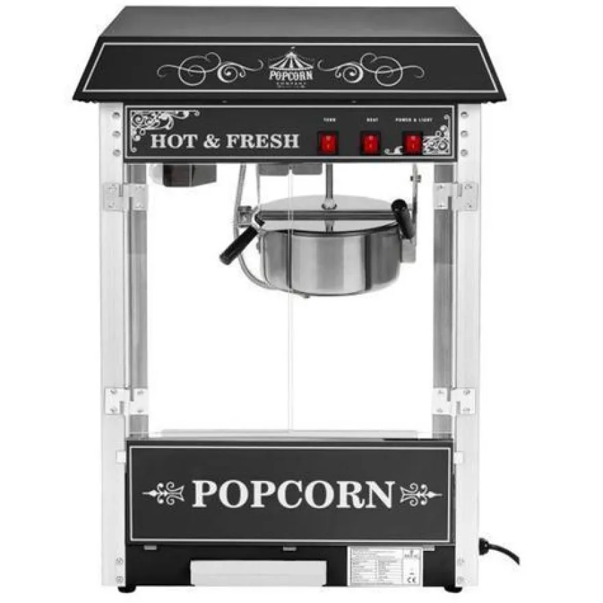 Professionelle, effiziente und einstellbare Popcornmaschine, 230 V, 1,6 kW, schwarz