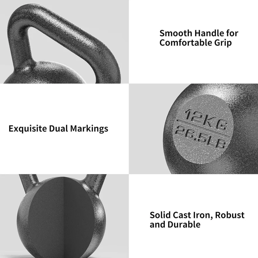 Proiron Kettlebell Gusseisen 4kg 8kg 12kg 16kg 20kg 24kg Schwarz