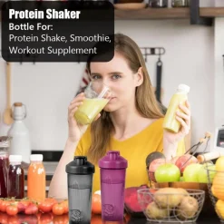 Protein Shaker 600ml Eiweiß Messskala BPA frei auslaufsicher Schwarz Lila