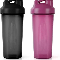Protein Shaker 600ml Eiweiß Messskala BPA frei auslaufsicher Schwarz Lila