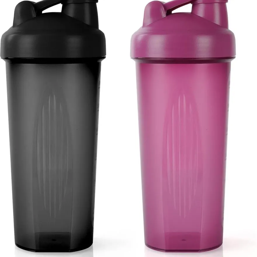 Protein Shaker 600ml Eiweiß Messskala BPA frei auslaufsicher Schwarz Lila