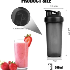 Protein Shaker 600ml Eiweiß Messskala BPA frei auslaufsicher Schwarz Lila