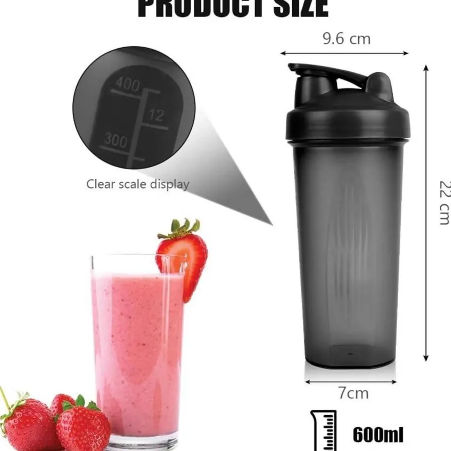 Protein Shaker 600ml Eiweiß Messskala BPA frei auslaufsicher Schwarz Lila