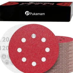 Pukamam 120 Stück Schleifpapier 125mm Klett P120 Körnung für 8 Loch