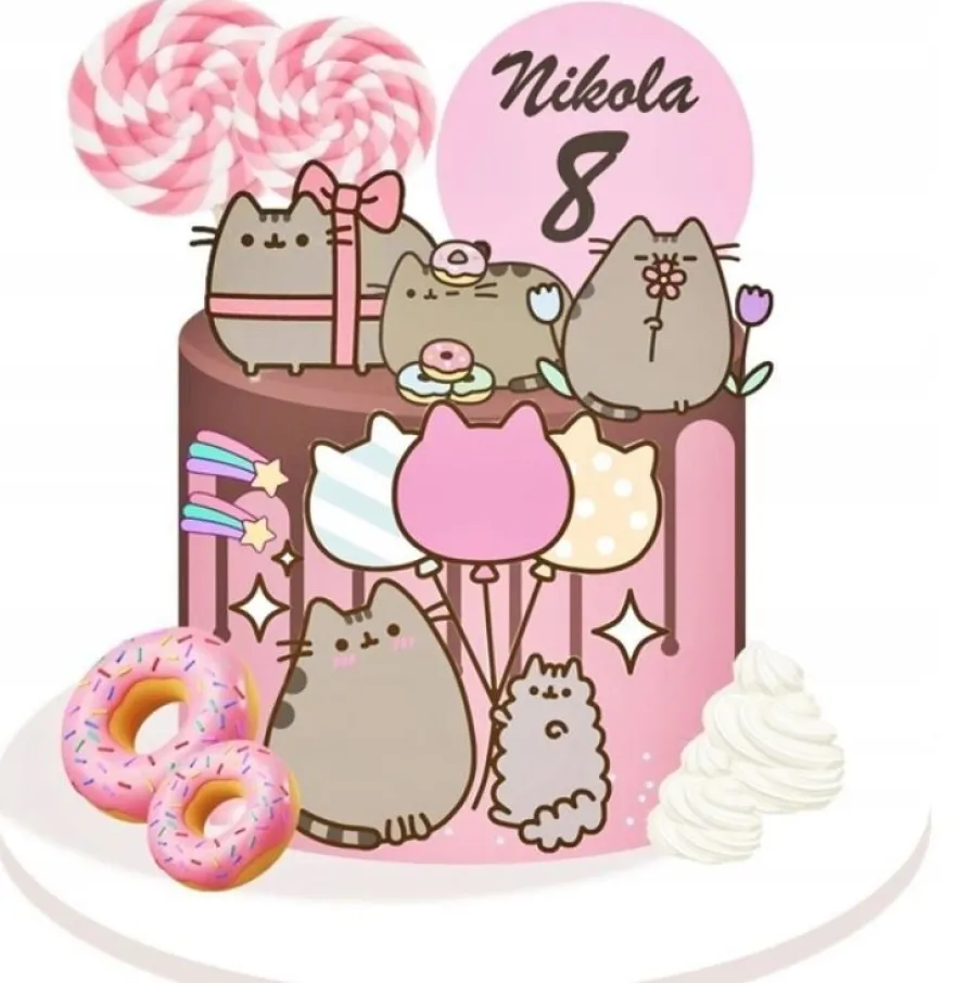 Pusheen Essbar Katze Tortenaufleger Torte Geburstag Zuckermasse + NAME