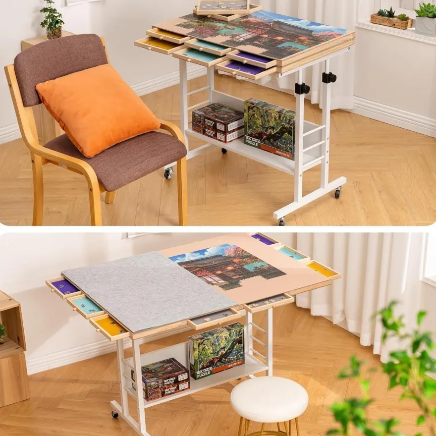 Puzzletisch klappbar Höhenverstellbar 2000 Teile 8 Schubladen 4 Rollen