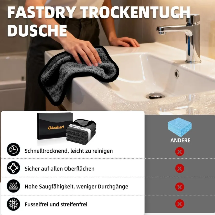 Qiusmart Mikrofasertücher 3er-Set - Schnelltrocknend, extrem saugstark