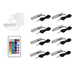 QLS LED RGB 8 Stück Glasbodenbeleuchtung Clip 12V Fernbedienung 16 Farben 11033