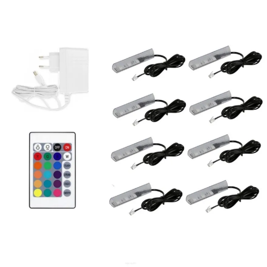 QLS LED RGB 8 Stück Glasbodenbeleuchtung Clip 12V Fernbedienung 16 Farben 11033