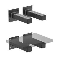 QLS Regalhalterung 2 Stück für Wandregal 20x10x4 cm Schwarz Stahl T-Form 11101