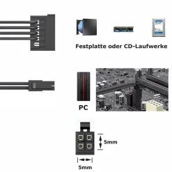 Q59 Motherboard ATX mini 4pin auf 2x SATA SSD Stromkabel Festplatte für Lenovo