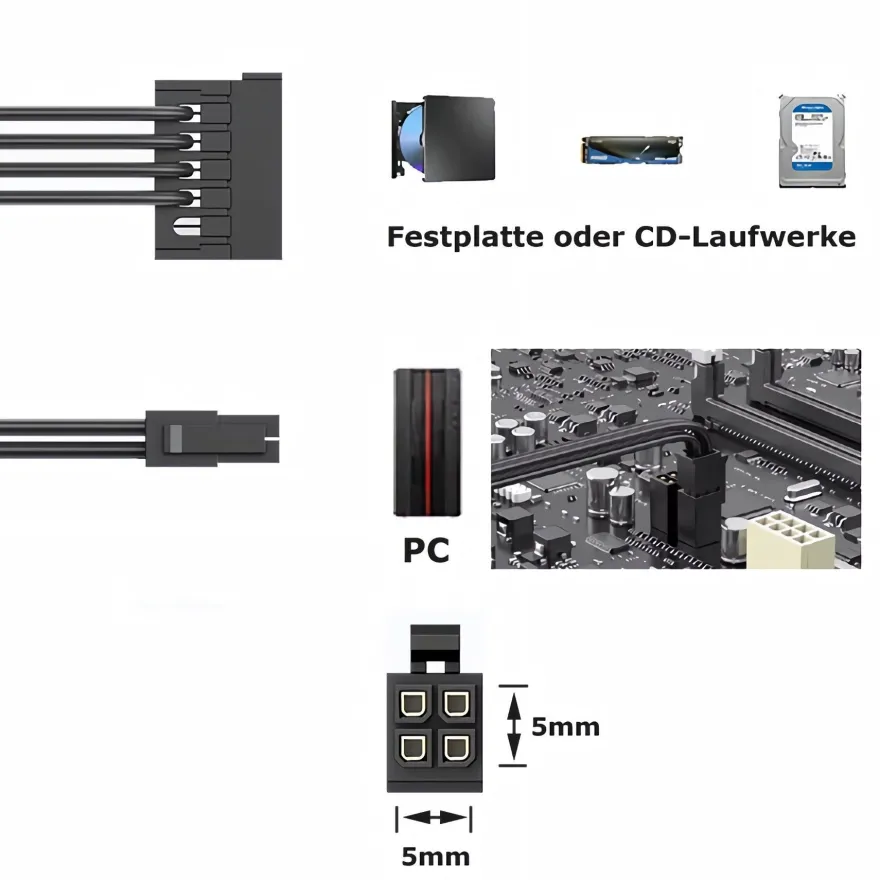 Q59 Motherboard ATX mini 4pin auf 2x SATA SSD Stromkabel Festplatte für Lenovo