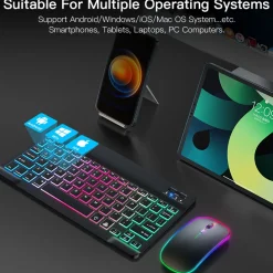 QWERTZ Bluetooth-Tastatur beleuchtet Keyboard für iPad Android & Windows Tablets