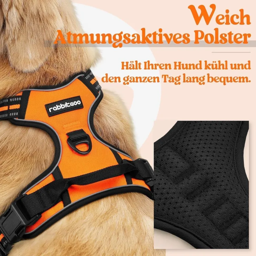 rabbitgoo Anti Zug Hundegeschirr L Orange - Sichere Führung & Komfort für Ihren
