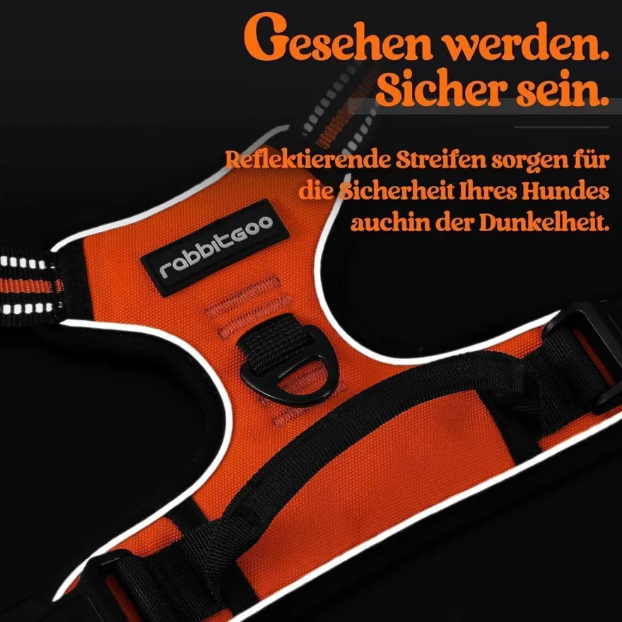 rabbitgoo Anti Zug Hundegeschirr L Orange - Sichere Führung & Komfort für Ihren