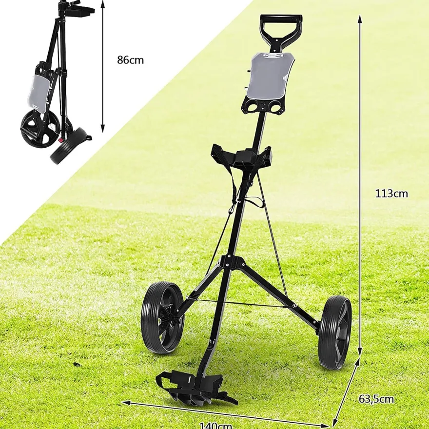 2-Rad Golftrolley klappbar, Golfwagen mit Anzeigetafel, Schiebewagen Metallrahmen