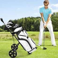 2-Rad Golftrolley klappbar, Golfwagen mit Anzeigetafel, Schiebewagen Metallrahmen