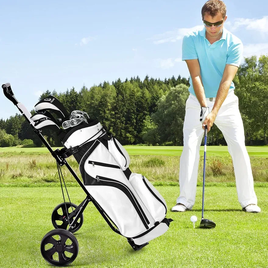 2-Rad Golftrolley klappbar, Golfwagen mit Anzeigetafel, Schiebewagen Metallrahmen