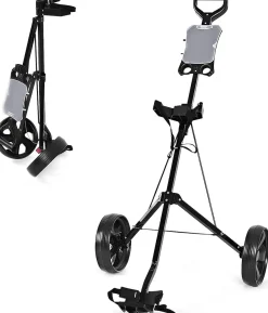 2-Rad Golftrolley klappbar, Golfwagen mit Anzeigetafel, Schiebewagen Metallrahmen