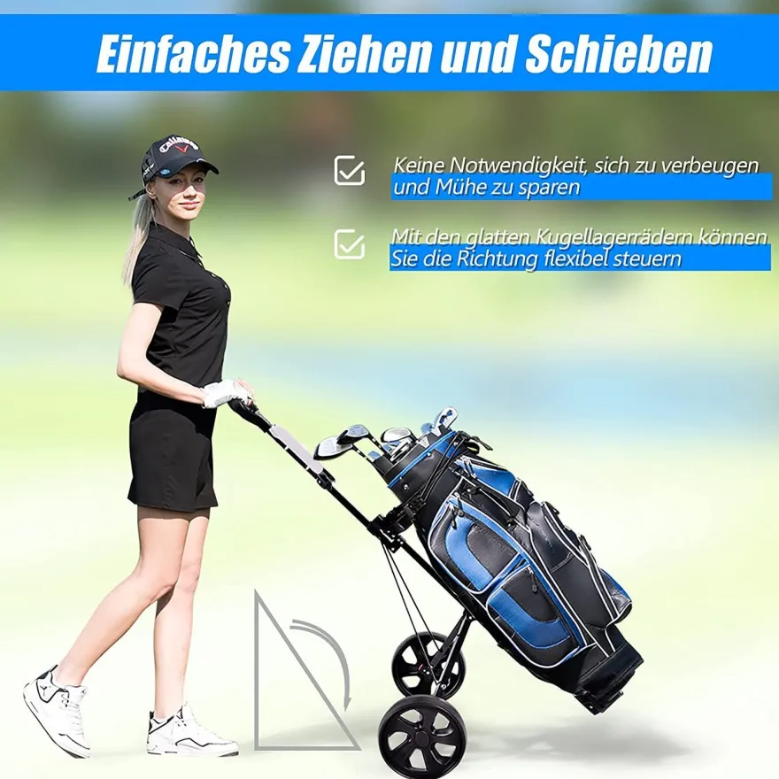 2-Rad Golftrolley klappbar, Golfwagen mit Anzeigetafel, Schiebewagen Metallrahmen