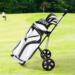 2-Rad Golftrolley klappbar, Golfwagen mit Anzeigetafel, Schiebewagen Metallrahmen