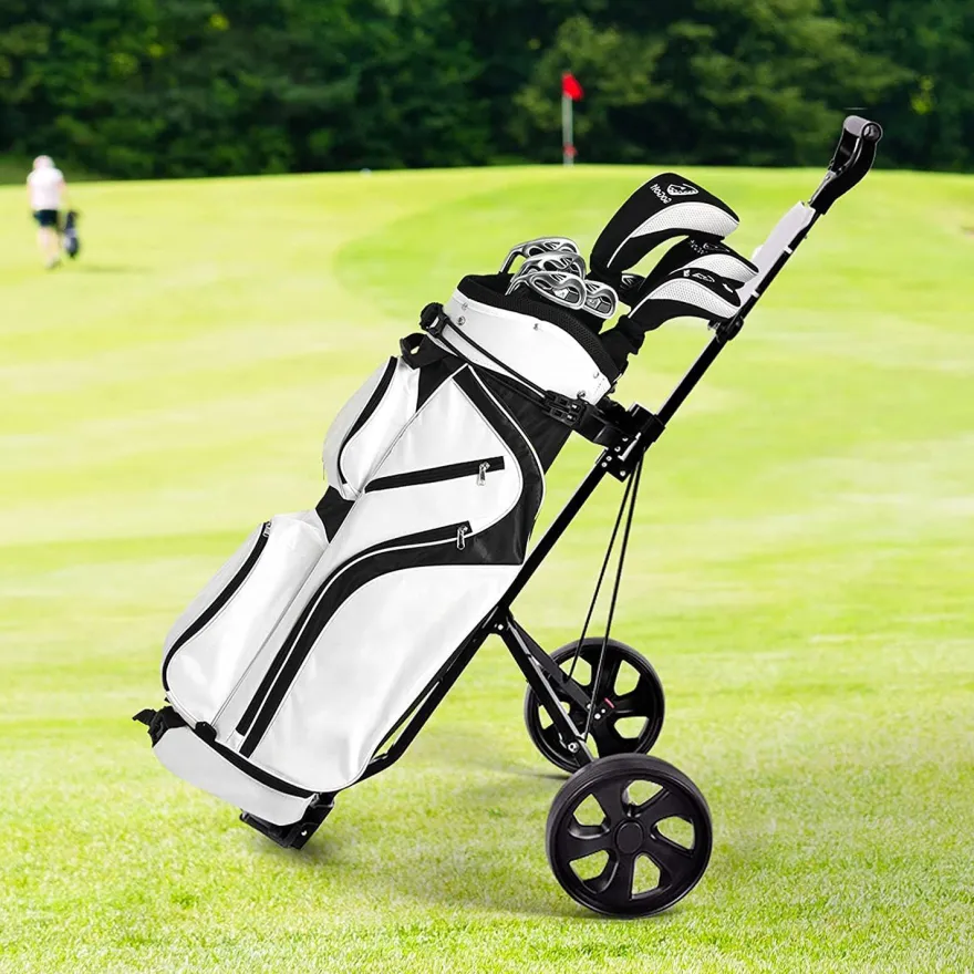 2-Rad Golftrolley klappbar, Golfwagen mit Anzeigetafel, Schiebewagen Metallrahmen