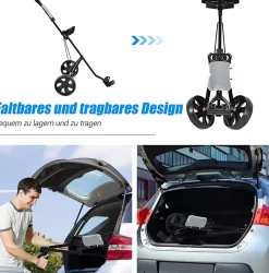 2-Rad Golftrolley klappbar, Golfwagen mit Anzeigetafel, Schiebewagen Metallrahmen