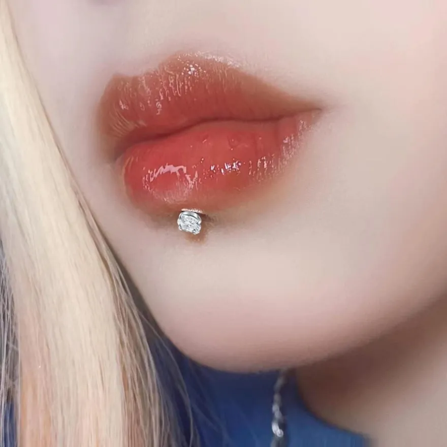 Rajnard 2er Set 16G Chirurgenstahl Lippenpiercing Labret mit Zirkon, Silber