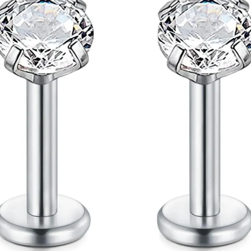 Rajnard 2er Set 16G Chirurgenstahl Lippenpiercing Labret mit Zirkon, Silber