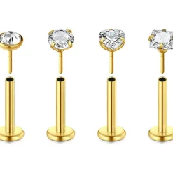 Rajnard 16G Lippenpiercing Push In Chirurgenstahl Labret Stecker 1.2 * 8MM Gold