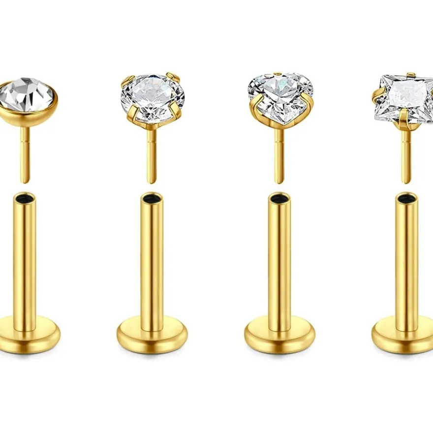 Rajnard 16G Lippenpiercing Push In Chirurgenstahl Labret Stecker 1.2 * 8MM Gold
