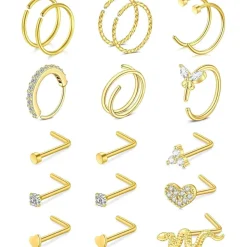 Rajnard 316L Chirurgenstahl Nasenpiercing Set 20G 8mm 7mm Silber/Gold L-Form