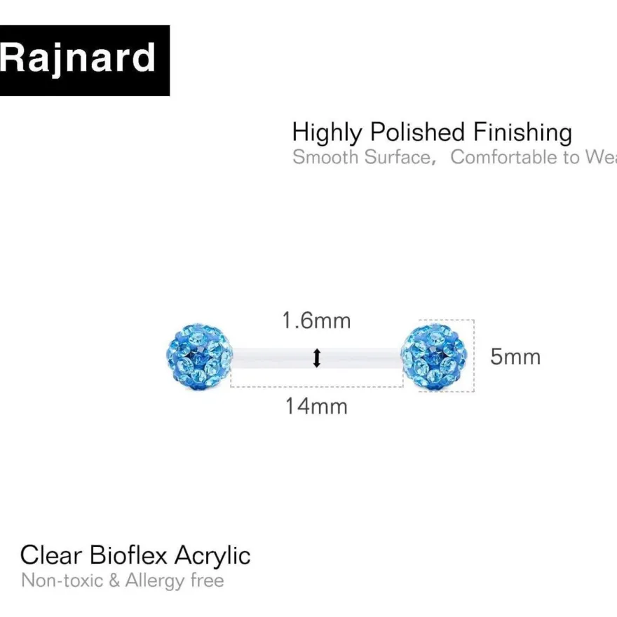 Rajnard Zungenpiercing Kunststoff Klar Bioflex 14g Flexibler Gerader Barbell