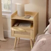 Rattan Nachttisch Schublade Holz Beine Schlafzimmer Wohnzimmer Eiche