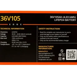 Rebelcell LiFePO4 Batterie 36V105 EDGE 3,8 kWh 36V 105Ah Sawesto