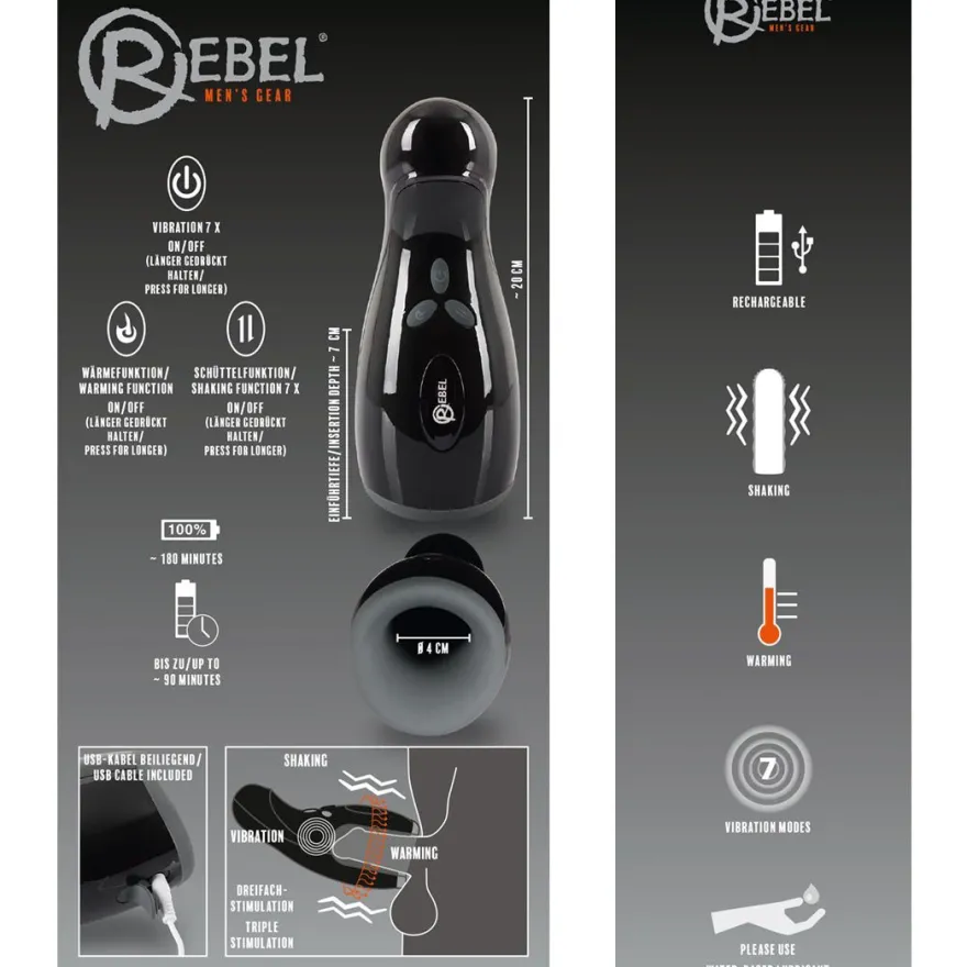 Rebel Masturbator mit Vibration Heizfunktion Auf-und-Ab-Bewegung Männer Sex-Toy